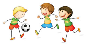 illustration of boys playing football on a white background